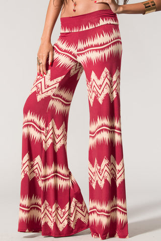 Fashionably Desired Print Bottoms-Burgandy