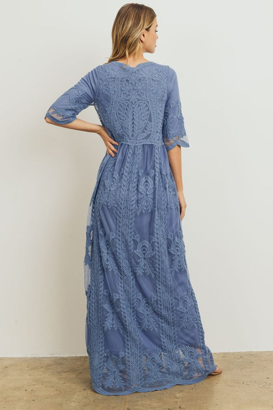 Slate Blue Lace Maxi Dress