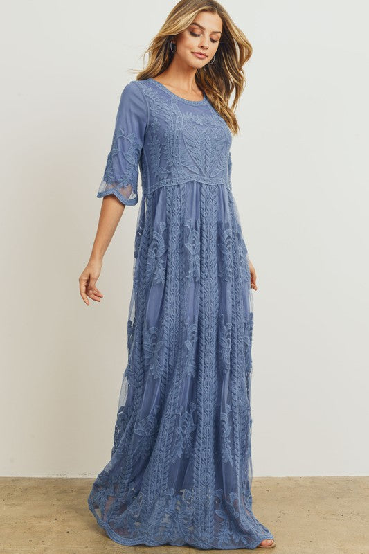 Slate Blue Lace Maxi Dress