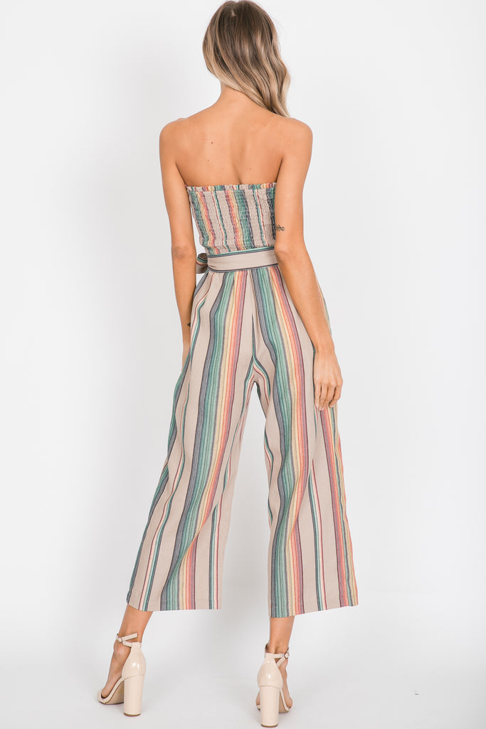 Striped Jumpsuit-Taupe