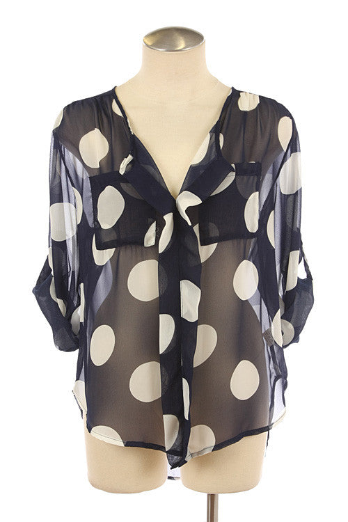 Back To Polka Dots Top-Navy