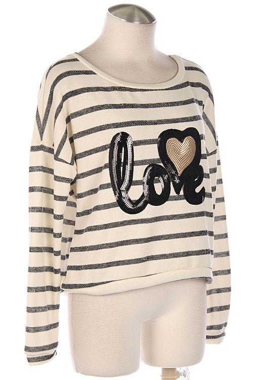Love Striped Print Top