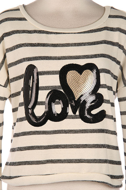 Love Striped Print Top