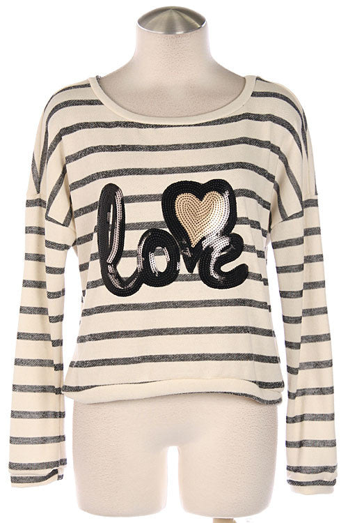 Love Striped Print Top