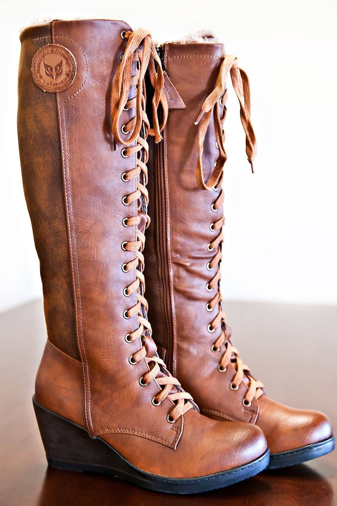 Breckenridge Fur Lined Lace-Up Boots- Camel