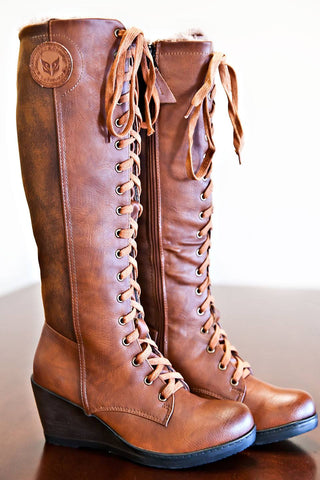 Breckenridge Fur Lined Lace-Up Boots- Camel