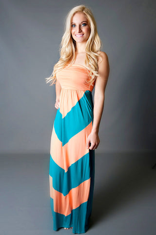 Out By The Sea Maxi Dress Apricot Teal