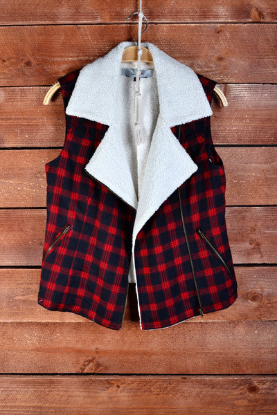 Go For It Plaid Vest-Red