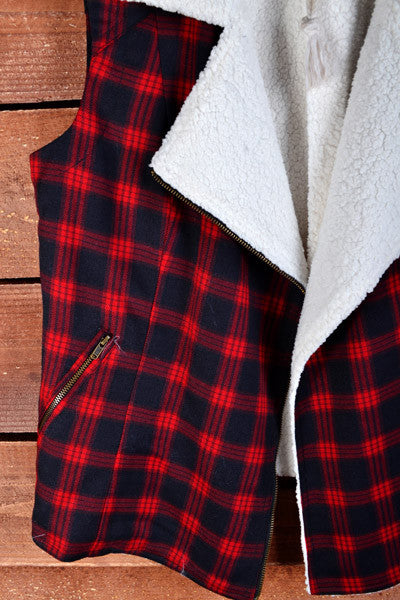 Go For It Plaid Vest-Red