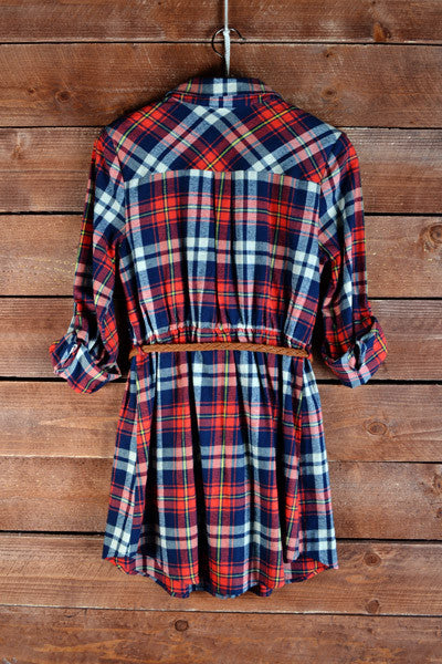 Plaid Belted Dress-Red
