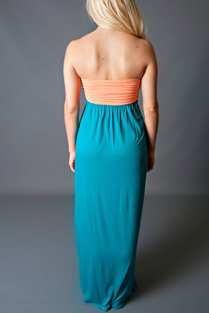 Out By The Sea Maxi Dress Apricot Teal
