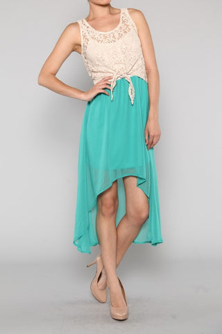 Ivory Lace Turquoise Hi-lo Dress CLEARANCE FINAL SALE