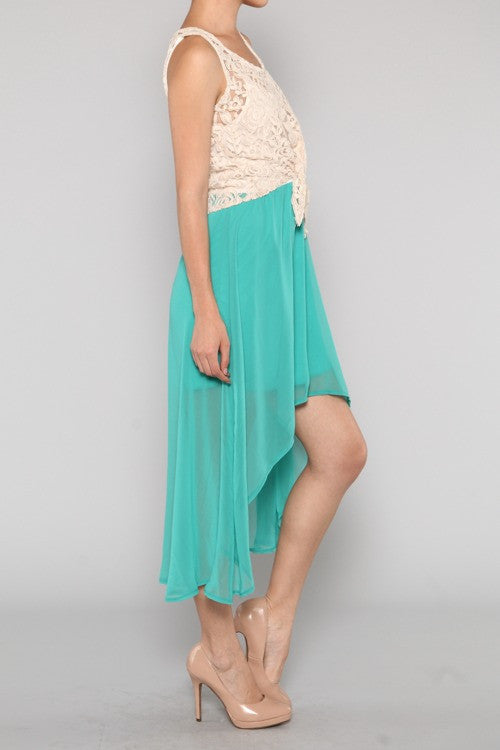 Ivory Lace Turquoise Hi-lo Dress CLEARANCE FINAL SALE