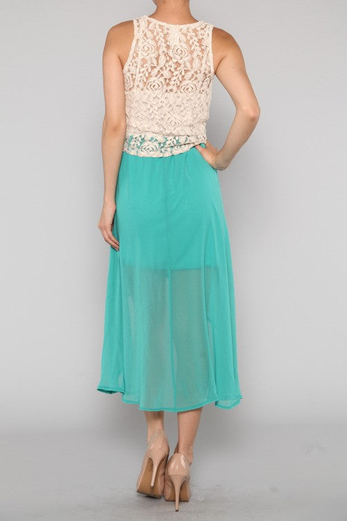 Ivory Lace Turquoise Hi-lo Dress CLEARANCE FINAL SALE