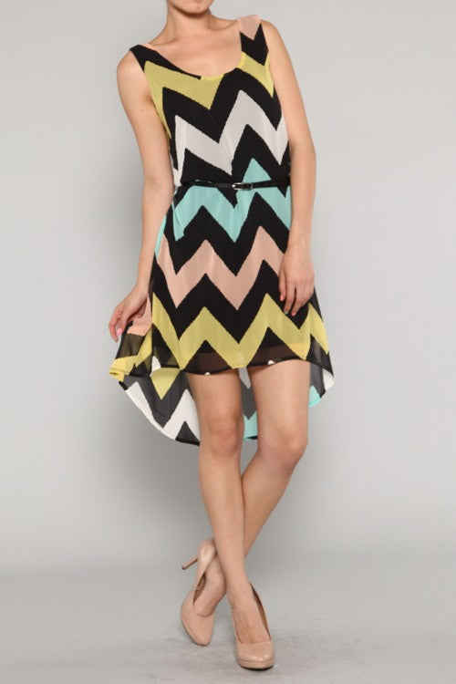 Color Me Pretty Chevron Dress With Belt