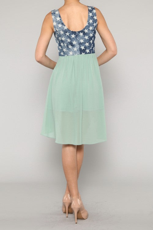 Twinkle Glamour Star Denim Sage Dress
