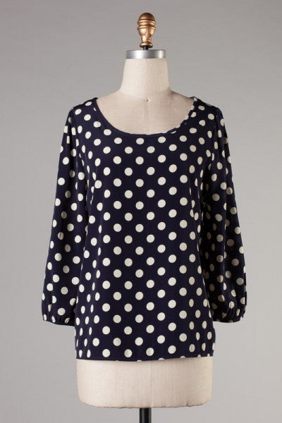 Navy Blue Polka Dot Top