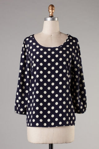 Navy Blue Polka Dot Top