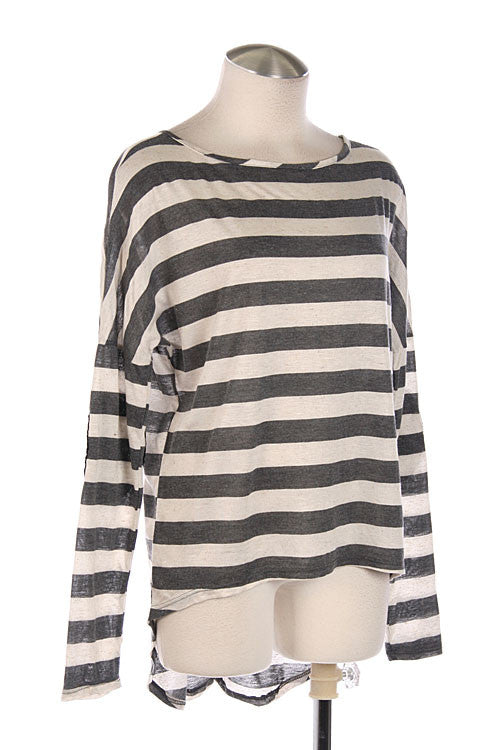 Sequin Elbow Patch Striped Top