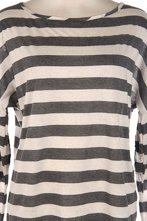 Sequin Elbow Patch Striped Top