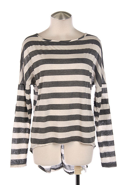 Sequin Elbow Patch Striped Top