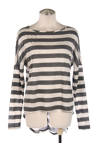Sequin Elbow Patch Striped Top