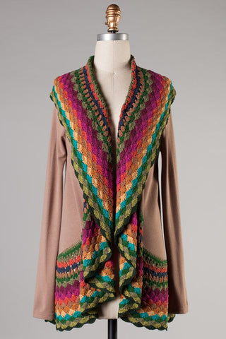 MULTI COLOR CROCHET SWEATER- BROWN