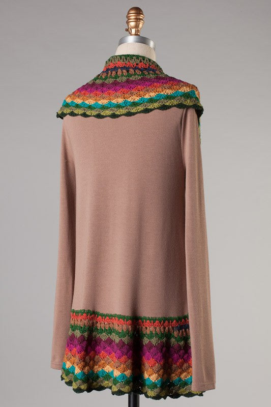 MULTI COLOR CROCHET SWEATER- BROWN