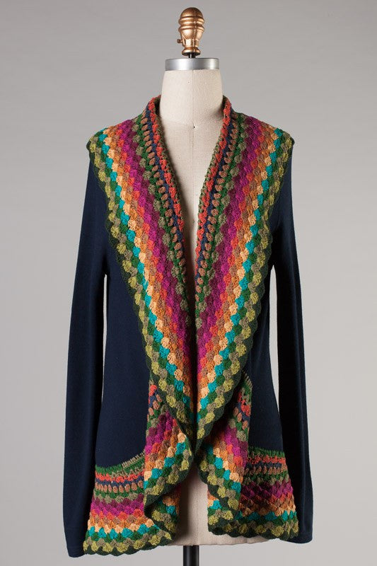 "MUST HAVE" MULTI COLOR CROCHET SWEATER- NAVY