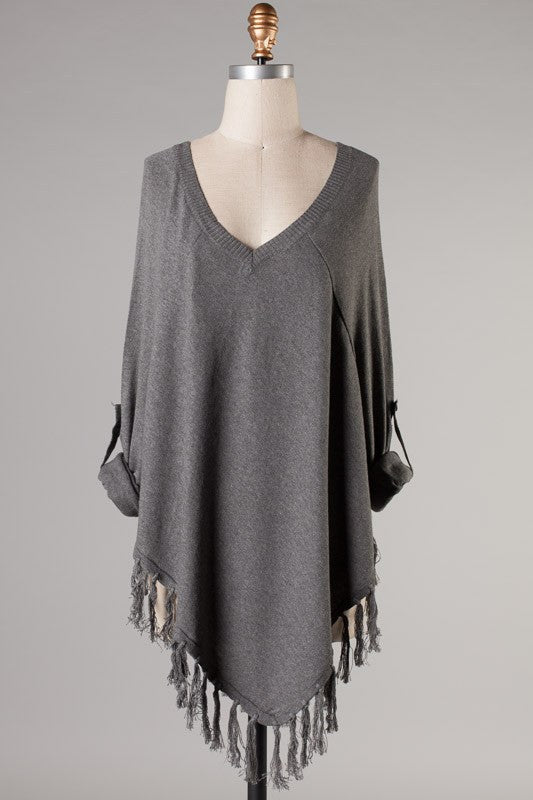 Walk In The Rain Sweater Poncho-Grey