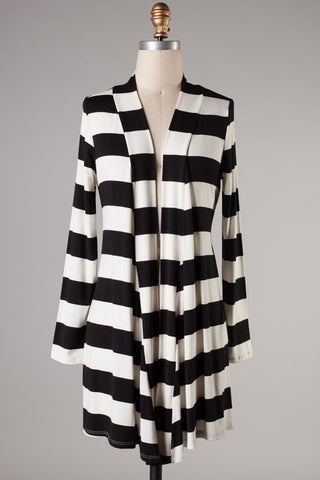 Out On The Patio Striped Cardigan-Black