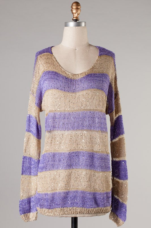 Beverly Striped Sweater Top-Lavender