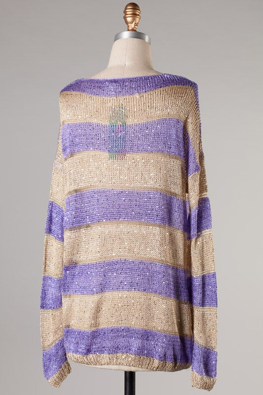 Beverly Striped Sweater Top-Lavender