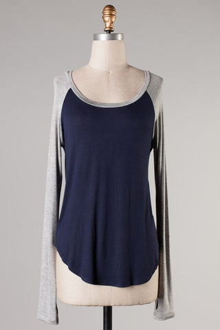 Casual Mix Top- Grey Navy