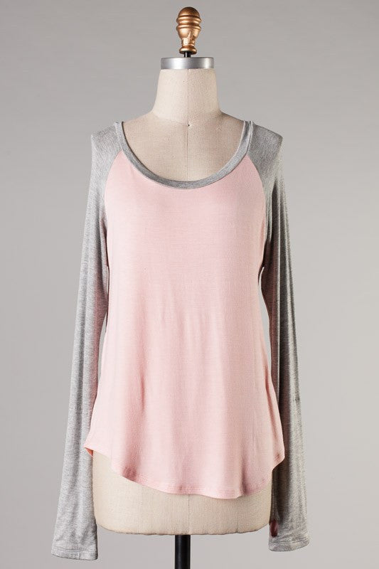 Casual Mix Top- Grey Pink