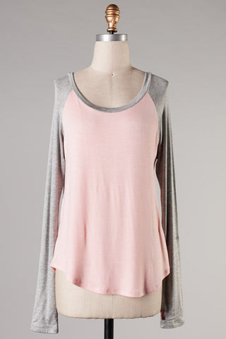 Casual Mix Top- Grey Pink