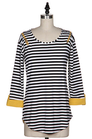 Beauty Editor Striped Top- Black/Yellow