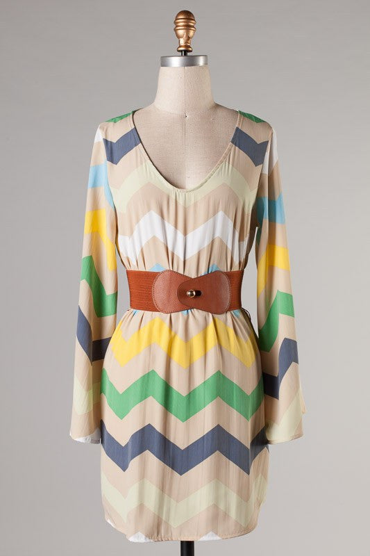 You Had Us At Chevron Belted Dress