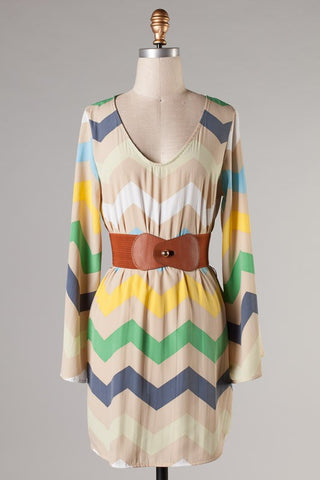 You Had Us At Chevron Belted Dress