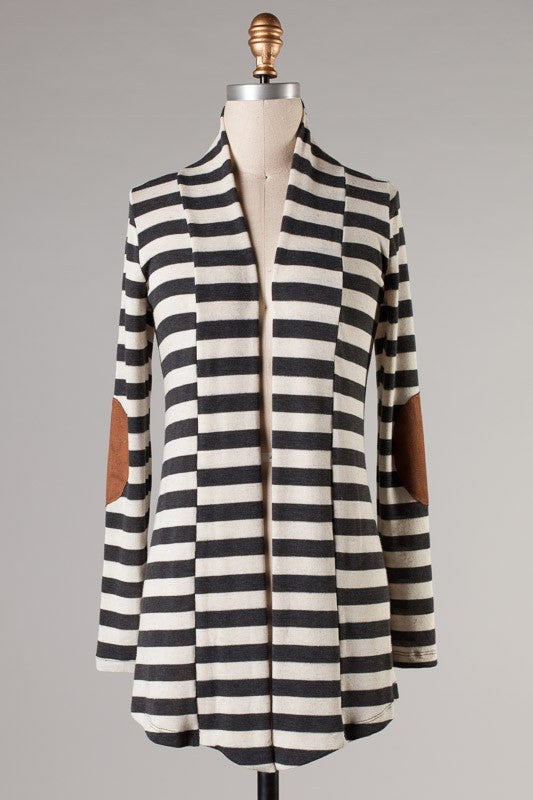 In Paris Striped Cardigan-Charcoal