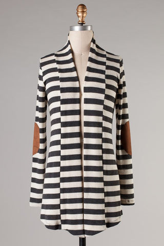 In Paris Striped Cardigan-Charcoal
