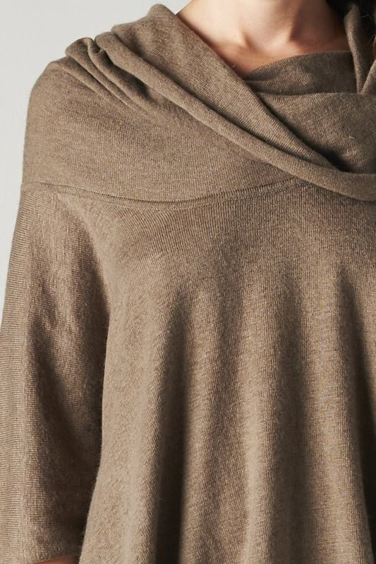 Draped Knit Poncho Sweater- Brown