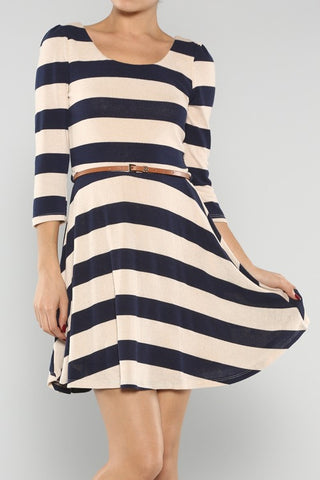 On The Right Path Striped Dress-Navy