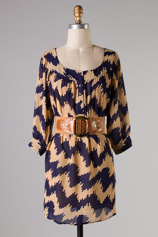 Social Outing Belted Dress-Navy