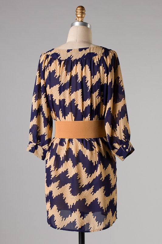 Social Outing Belted Dress-Navy