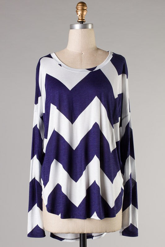 Navy Spice Chevron Top