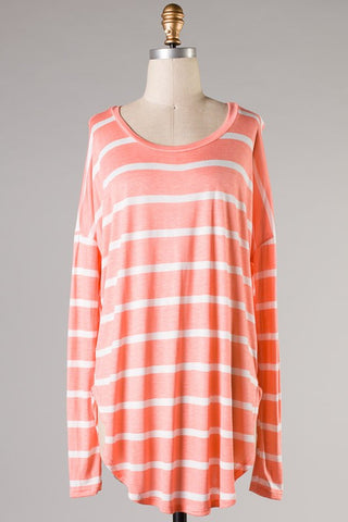 Walk In The Park Striped Top- Peach