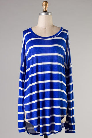 Walk In The Park Striped Top- Royal Blue
