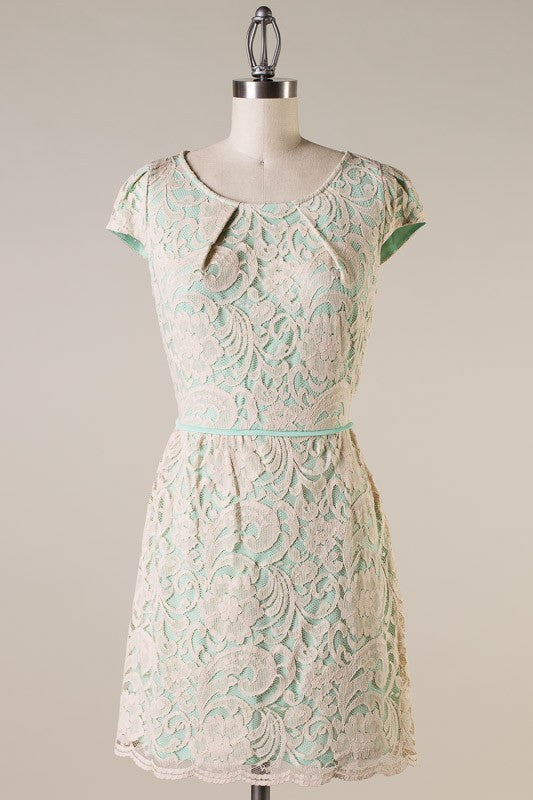 Perla Lace Dress- Beige/Mint