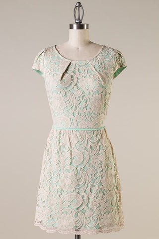 Perla Lace Dress- Beige/Mint